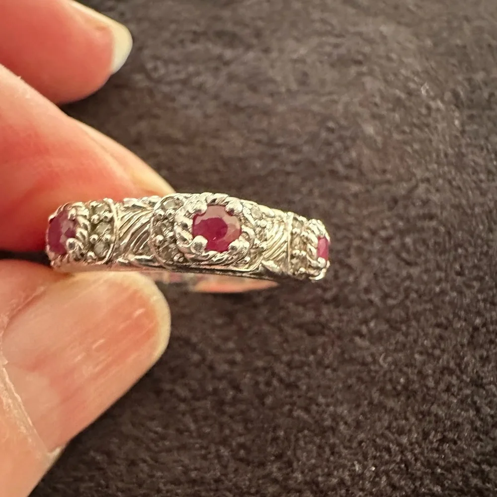 Judith Ripka Sterling Silver Ruby and Clear Cubic zirconia stones - Picture 4 of 5
